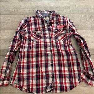 Budweiser Women's Checkered Button Down Shirt - Red, Blue, White